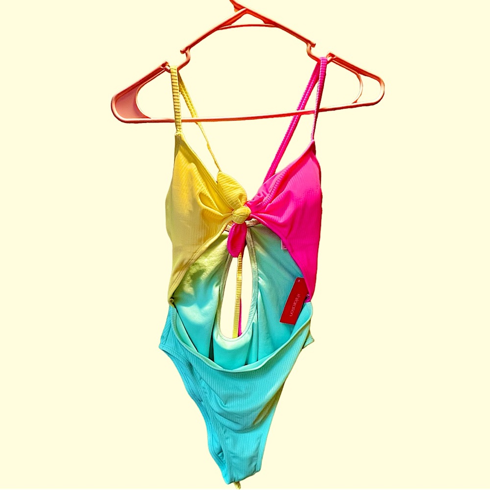Color Block Tie-Front One Piece Swimsuit